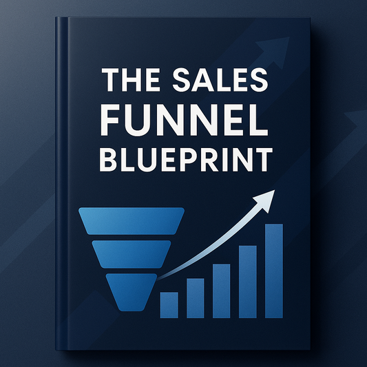 Create an image of a eBook cover on a clean, modern design back ground. On the cover, include the title "The Sales Funnel Blueprint"